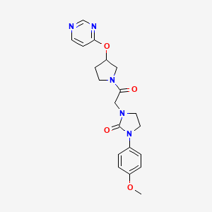 molecular formula C20H23N5O4 B2899775 1-(4-Methoxyphenyl)-3-(2-oxo-2-(3-(pyrimidin-4-yloxy)pyrrolidin-1-yl)ethyl)imidazolidin-2-one CAS No. 2034361-09-4
