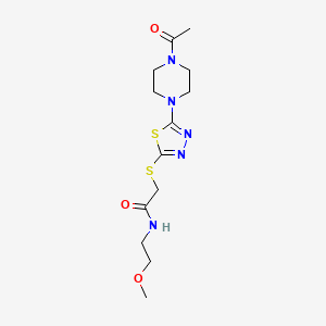 molecular formula C13H21N5O3S2 B2899784 2-((5-(4-acetylpiperazin-1-yl)-1,3,4-thiadiazol-2-yl)thio)-N-(2-methoxyethyl)acetamide CAS No. 1105200-96-1