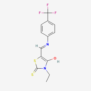 molecular formula C13H11F3N2OS2 B2899800 3-Ethyl-2-thioxo-5-(((4-(trifluoromethyl)phenyl)amino)methylene)-1,3-thiazolidin-4-one CAS No. 1024887-45-3