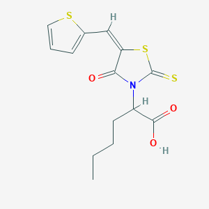 (E)-2-(4-oxo-5-(thiophen-2-ylmethylene)-2-thioxothiazolidin-3-yl)hexanoic acid