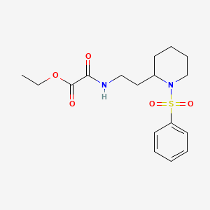 molecular formula C17H24N2O5S B2899822 Ethyl 2-oxo-2-((2-(1-(phenylsulfonyl)piperidin-2-yl)ethyl)amino)acetate CAS No. 1203035-31-7