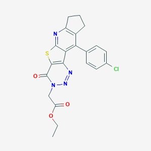 molecular formula C21H17ClN4O3S B289986 ethyl 2-[16-(4-chlorophenyl)-6-oxo-8-thia-3,4,5,10-tetrazatetracyclo[7.7.0.02,7.011,15]hexadeca-1(16),2(7),3,9,11(15)-pentaen-5-yl]acetate 