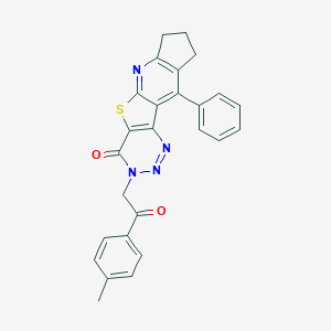 molecular formula C26H20N4O2S B289987 5-[2-(4-methylphenyl)-2-oxoethyl]-16-phenyl-8-thia-3,4,5,10-tetrazatetracyclo[7.7.0.02,7.011,15]hexadeca-1(16),2(7),3,9,11(15)-pentaen-6-one 