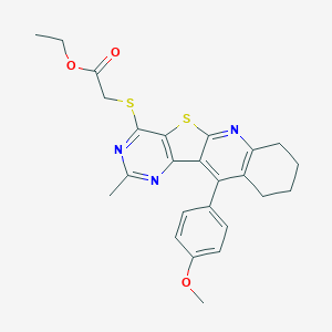 molecular formula C25H25N3O3S2 B289993 ethyl 2-[[9-(4-methoxyphenyl)-13-methyl-17-thia-2,12,14-triazatetracyclo[8.7.0.03,8.011,16]heptadeca-1,3(8),9,11(16),12,14-hexaen-15-yl]sulfanyl]acetate 