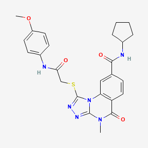 molecular formula C25H26N6O4S B2899935 N-cyclopentyl-1-({[(4-methoxyphenyl)carbamoyl]methyl}sulfanyl)-4-methyl-5-oxo-4H,5H-[1,2,4]triazolo[4,3-a]quinazoline-8-carboxamide CAS No. 1111238-05-1