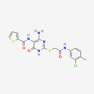 molecular formula C18H16ClN5O3S2 B2899946 N-(4-amino-2-((2-((3-chloro-4-methylphenyl)amino)-2-oxoethyl)thio)-6-oxo-1,6-dihydropyrimidin-5-yl)thiophene-2-carboxamide CAS No. 868225-56-3