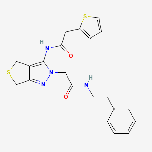 molecular formula C21H22N4O2S2 B2899950 N-(2-(2-oxo-2-(phenethylamino)ethyl)-4,6-dihydro-2H-thieno[3,4-c]pyrazol-3-yl)-2-(thiophen-2-yl)acetamide CAS No. 1105219-92-8