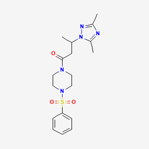 molecular formula C18H25N5O3S B2899956 1-[4-(benzenesulfonyl)piperazin-1-yl]-3-(3,5-dimethyl-1H-1,2,4-triazol-1-yl)butan-1-one CAS No. 896087-22-2