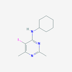 molecular formula C12H18IN3 B2899958 N-cyclohexyl-5-iodo-2,6-dimethylpyrimidin-4-amine CAS No. 860650-01-7