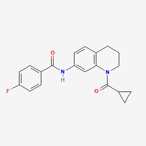 molecular formula C20H19FN2O2 B2900027 N-(1-cyclopropanecarbonyl-1,2,3,4-tetrahydroquinolin-7-yl)-4-fluorobenzamide CAS No. 898423-77-3