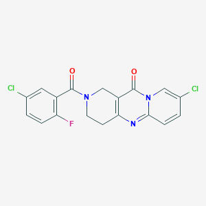 molecular formula C18H12Cl2FN3O2 B2900040 13-chloro-5-(5-chloro-2-fluorobenzoyl)-1,5,9-triazatricyclo[8.4.0.03,8]tetradeca-3(8),9,11,13-tetraen-2-one CAS No. 2034267-58-6