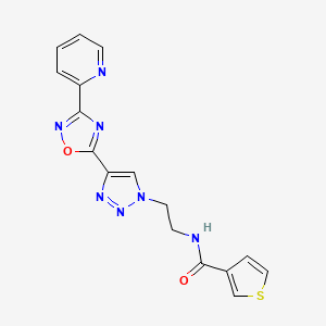molecular formula C16H13N7O2S B2900121 N-(2-(4-(3-(pyridin-2-yl)-1,2,4-oxadiazol-5-yl)-1H-1,2,3-triazol-1-yl)ethyl)thiophene-3-carboxamide CAS No. 2034393-60-5