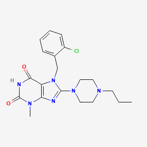 molecular formula C20H25ClN6O2 B2900135 7-[(2-chlorophenyl)methyl]-3-methyl-8-(4-propylpiperazin-1-yl)-2,3,6,7-tetrahydro-1H-purine-2,6-dione CAS No. 887030-31-1