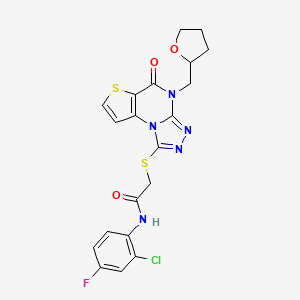 molecular formula C20H17ClFN5O3S2 B2900153 N-(2-chloro-4-fluorophenyl)-2-({7-oxo-8-[(oxolan-2-yl)methyl]-5-thia-1,8,10,11-tetraazatricyclo[7.3.0.0^{2,6}]dodeca-2(6),3,9,11-tetraen-12-yl}sulfanyl)acetamide CAS No. 1184965-21-6