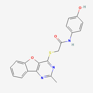 molecular formula C19H15N3O3S B2900185 N-(4-hydroxyphenyl)-2-({4-methyl-8-oxa-3,5-diazatricyclo[7.4.0.0^{2,7}]trideca-1(9),2(7),3,5,10,12-hexaen-6-yl}sulfanyl)acetamide CAS No. 848690-09-5