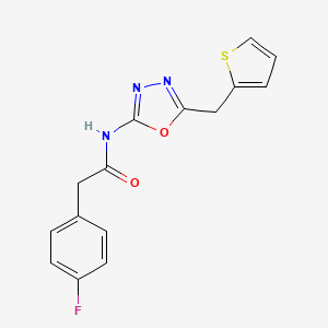 molecular formula C15H12FN3O2S B2900218 2-(4-fluorophenyl)-N-(5-(thiophen-2-ylmethyl)-1,3,4-oxadiazol-2-yl)acetamide CAS No. 1049174-97-1
