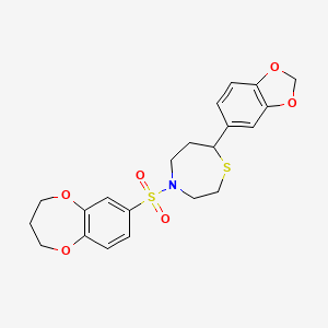 molecular formula C21H23NO6S2 B2900271 7-(benzo[d][1,3]dioxol-5-yl)-4-((3,4-dihydro-2H-benzo[b][1,4]dioxepin-7-yl)sulfonyl)-1,4-thiazepane CAS No. 1705352-96-0