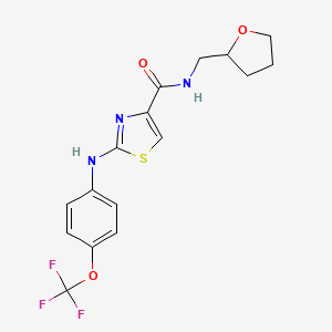molecular formula C16H16F3N3O3S B2900297 N-((tetrahydrofuran-2-yl)methyl)-2-((4-(trifluoromethoxy)phenyl)amino)thiazole-4-carboxamide CAS No. 955909-42-9