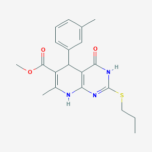 molecular formula C20H23N3O3S B2900317 Methyl 7-methyl-4-oxo-2-(propylthio)-5-(m-tolyl)-3,4,5,8-tetrahydropyrido[2,3-d]pyrimidine-6-carboxylate CAS No. 923695-19-6