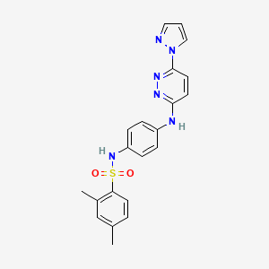molecular formula C21H20N6O2S B2900337 2,4-dimethyl-N-(4-{[6-(1H-pyrazol-1-yl)pyridazin-3-yl]amino}phenyl)benzene-1-sulfonamide CAS No. 1014026-17-5