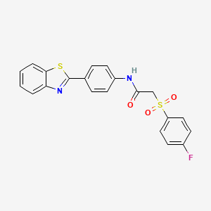 molecular formula C21H15FN2O3S2 B2900356 N-(4-(benzo[d]thiazol-2-yl)phenyl)-2-((4-fluorophenyl)sulfonyl)acetamide CAS No. 895475-74-8