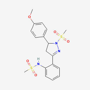 molecular formula C18H21N3O5S2 B2900376 N-{2-[1-methanesulfonyl-5-(4-methoxyphenyl)-4,5-dihydro-1H-pyrazol-3-yl]phenyl}methanesulfonamide CAS No. 923131-15-1