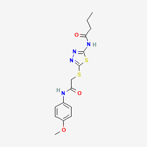molecular formula C15H18N4O3S2 B2900397 N-(5-((2-((4-methoxyphenyl)amino)-2-oxoethyl)thio)-1,3,4-thiadiazol-2-yl)butyramide CAS No. 392293-49-1