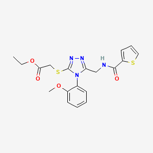 molecular formula C19H20N4O4S2 B2900407 ethyl 2-((4-(2-methoxyphenyl)-5-((thiophene-2-carboxamido)methyl)-4H-1,2,4-triazol-3-yl)thio)acetate CAS No. 689748-97-8