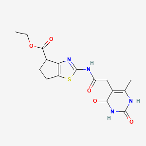 ethyl 2-(2-(6-methyl-2,4-dioxo-1,2,3,4-tetrahydropyrimidin-5-yl)acetamido)-5,6-dihydro-4H-cyclopenta[d]thiazole-4-carboxylate