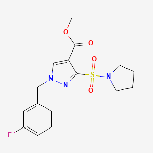 molecular formula C16H18FN3O4S B2900451 methyl 1-(3-fluorobenzyl)-3-(pyrrolidin-1-ylsulfonyl)-1H-pyrazole-4-carboxylate CAS No. 1251673-19-4