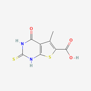 molecular formula C8H6N2O3S2 B2900453 5-methyl-4-oxo-2-sulfanyl-3H,4H-thieno[2,3-d]pyrimidine-6-carboxylic acid CAS No. 34330-04-6