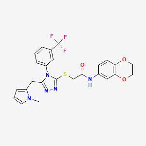molecular formula C25H22F3N5O3S B2900467 N-(2,3-dihydrobenzo[b][1,4]dioxin-6-yl)-2-((5-((1-methyl-1H-pyrrol-2-yl)methyl)-4-(3-(trifluoromethyl)phenyl)-4H-1,2,4-triazol-3-yl)thio)acetamide CAS No. 862827-92-7