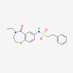 molecular formula C19H22N2O4S B2900468 N-(4-ethyl-5-oxo-2,3,4,5-tetrahydro-1,4-benzoxazepin-7-yl)-2-phenylethane-1-sulfonamide CAS No. 922062-54-2