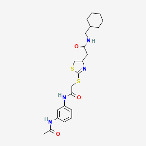 molecular formula C22H28N4O3S2 B2900485 N-(3-acetamidophenyl)-2-((4-(2-((cyclohexylmethyl)amino)-2-oxoethyl)thiazol-2-yl)thio)acetamide CAS No. 954040-66-5
