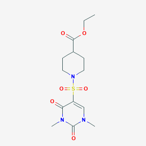 molecular formula C14H21N3O6S B2900490 ethyl 1-[(1,3-dimethyl-2,4-dioxo-1,2,3,4-tetrahydropyrimidin-5-yl)sulfonyl]piperidine-4-carboxylate CAS No. 874806-30-1