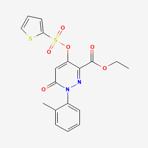 molecular formula C18H16N2O6S2 B2900495 Ethyl 6-oxo-4-((thiophen-2-ylsulfonyl)oxy)-1-(o-tolyl)-1,6-dihydropyridazine-3-carboxylate CAS No. 899992-04-2