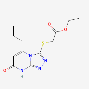molecular formula C12H16N4O3S B2900542 Ethyl 2-((7-oxo-5-propyl-7,8-dihydro-[1,2,4]triazolo[4,3-a]pyrimidin-3-yl)thio)acetate CAS No. 891124-91-7