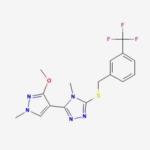 B2900547 3-(3-methoxy-1-methyl-1H-pyrazol-4-yl)-4-methyl-5-((3-(trifluoromethyl)benzyl)thio)-4H-1,2,4-triazole CAS No. 1014073-31-4