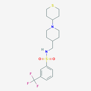 molecular formula C18H25F3N2O2S2 B2900555 N-{[1-(thian-4-yl)piperidin-4-yl]methyl}-3-(trifluoromethyl)benzene-1-sulfonamide CAS No. 2034483-09-3