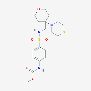 molecular formula C18H27N3O5S2 B2900616 methyl N-[4-({[4-(thiomorpholin-4-yl)oxan-4-yl]methyl}sulfamoyl)phenyl]carbamate CAS No. 2415571-38-7