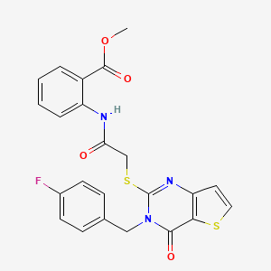 molecular formula C23H18FN3O4S2 B2900679 methyl 2-[2-({3-[(4-fluorophenyl)methyl]-4-oxo-3H,4H-thieno[3,2-d]pyrimidin-2-yl}sulfanyl)acetamido]benzoate CAS No. 1252926-96-7