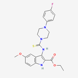 molecular formula C23H25FN4O3S B2900681 ethyl 3-{[4-(4-fluorophenyl)piperazine-1-carbothioyl]amino}-5-methoxy-1H-indole-2-carboxylate CAS No. 866846-96-0