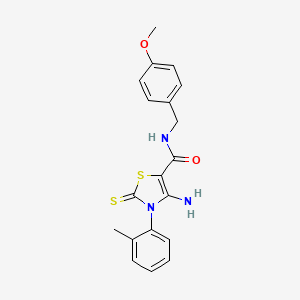 molecular formula C19H19N3O2S2 B2900698 4-amino-N-[(4-methoxyphenyl)methyl]-3-(2-methylphenyl)-2-sulfanylidene-2,3-dihydro-1,3-thiazole-5-carboxamide CAS No. 946302-66-5