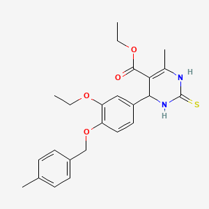 molecular formula C24H28N2O4S B2900841 ethyl 4-{3-ethoxy-4-[(4-methylphenyl)methoxy]phenyl}-6-methyl-2-sulfanylidene-1,2,3,4-tetrahydropyrimidine-5-carboxylate CAS No. 526189-40-2
