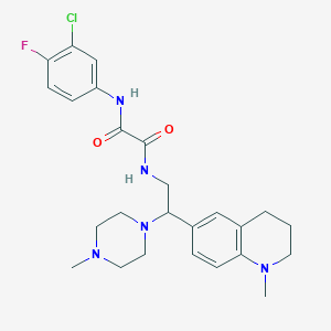 molecular formula C25H31ClFN5O2 B2900846 N'-(3-chloro-4-fluorophenyl)-N-[2-(1-methyl-1,2,3,4-tetrahydroquinolin-6-yl)-2-(4-methylpiperazin-1-yl)ethyl]ethanediamide CAS No. 922039-05-2