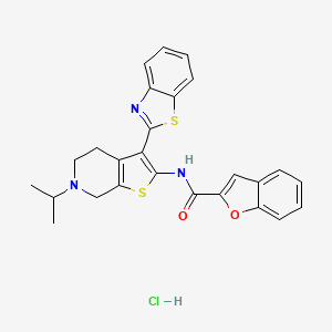 molecular formula C26H24ClN3O2S2 B2900849 N-(3-(benzo[d]thiazol-2-yl)-6-isopropyl-4,5,6,7-tetrahydrothieno[2,3-c]pyridin-2-yl)benzofuran-2-carboxamide hydrochloride CAS No. 1329895-14-8