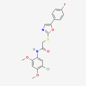 molecular formula C19H16ClFN2O4S B2900883 N-(5-chloro-2,4-dimethoxyphenyl)-2-{[5-(4-fluorophenyl)-1,3-oxazol-2-yl]sulfanyl}acetamide CAS No. 1040658-24-9