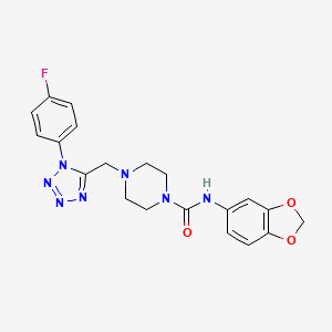 molecular formula C20H20FN7O3 B2900900 N-(benzo[d][1,3]dioxol-5-yl)-4-((1-(4-fluorophenyl)-1H-tetrazol-5-yl)methyl)piperazine-1-carboxamide CAS No. 1040652-44-5
