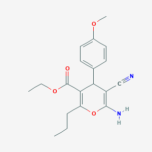 molecular formula C19H22N2O4 B2900919 ethyl 6-amino-5-cyano-4-(4-methoxyphenyl)-2-propyl-4H-pyran-3-carboxylate CAS No. 341501-18-6