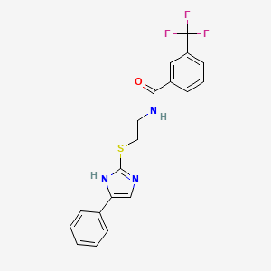 molecular formula C19H16F3N3OS B2900927 N-(2-((5-phenyl-1H-imidazol-2-yl)thio)ethyl)-3-(trifluoromethyl)benzamide CAS No. 886898-79-9